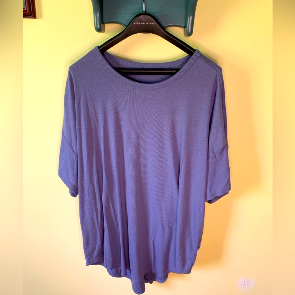Blue Ribbed Top 2X